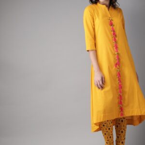 HERE&NOW Women Solid High-Low Kurta with Trousers