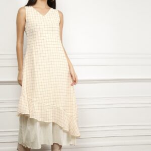 all about you Checked A-Line Layered Asymmetric Kurta