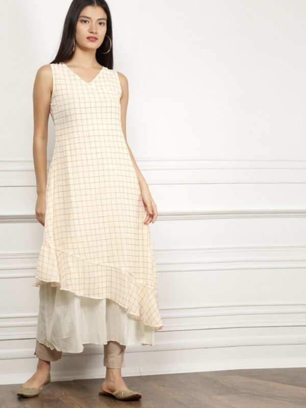 all about you Checked A-Line Layered Asymmetric Kurta