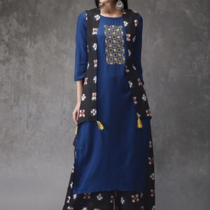 Anouk Women Embroidered Kurta with Palazzos And Ethnic Jacket