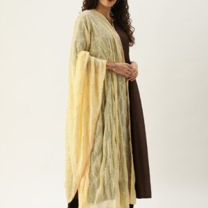 House of Pataudi Yellow Embroidered Dupatta