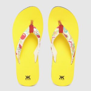 Kook N Keech Women White & Yellow Printed Thong Flip-Flops