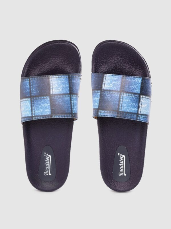 Roadster Women Blue Checked Sliders