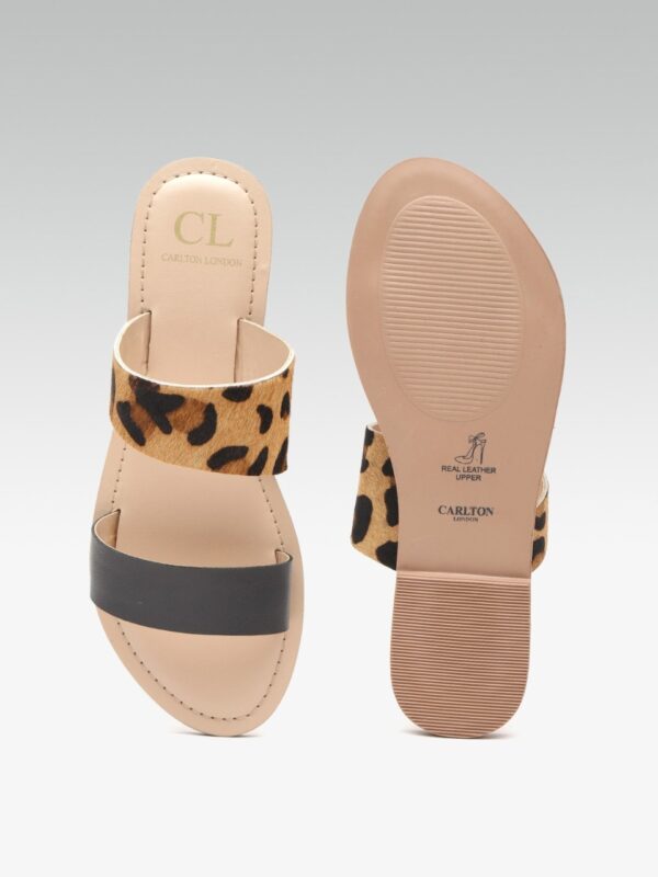 Carlton London Women Leopard Print Leather Open Toe Flats