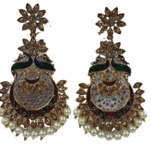 Jack Williams Gold Plated Meenakari & Pearl Peacock Earrings