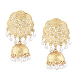 Zaveri Pearls Women Gold-Toned & White Dome Shaped Jhumkas