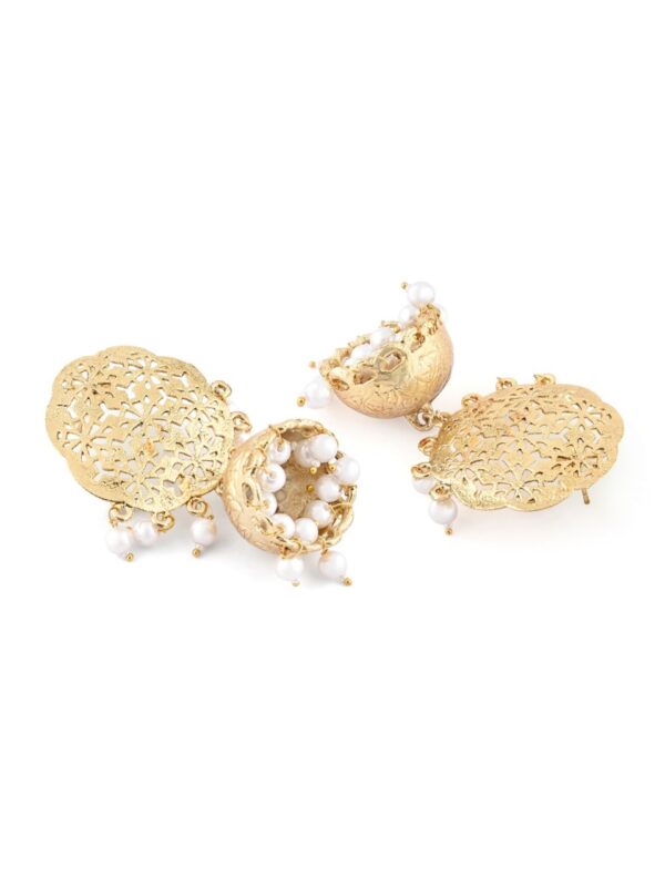 Zaveri Pearls Women Gold-Toned & White Dome Shaped Jhumkas