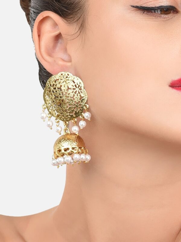 Zaveri Pearls Women Gold-Toned & White Dome Shaped Jhumkas