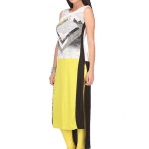 Yellow Printed Sleeveless Kurta