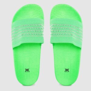 Kook N Keech Women Green Self-Striped Sliders