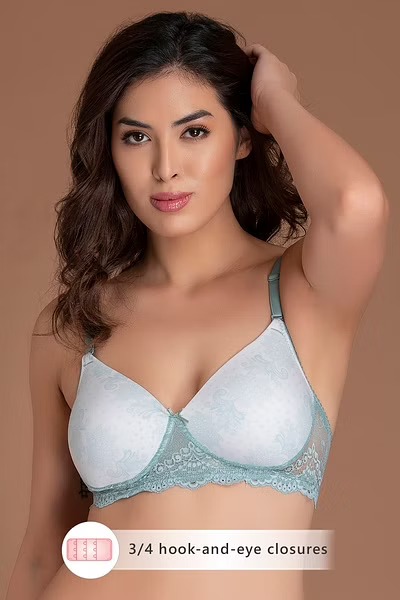 Clovia Padded Non-Wired Floral Print Multiway T-Shirt Bra with Lace Wings With Matching