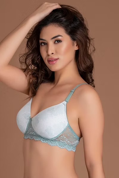 Clovia Padded Non-Wired Floral Print Multiway T-Shirt Bra with Lace Wings With Matching