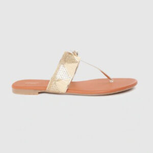 Anouk Women Gold-Toned Embellished T-Strap Flats