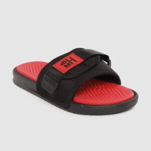 Mast & Harbour Women Black & Red Solid Sliders