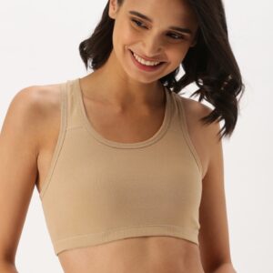 DressBerry Beige Solid Non-Wired Non Padded Sports Bra