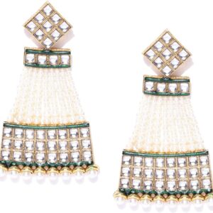 Priyaasi Off-White Gold Plated Kundan Studded With Pearl Chains Brass Drops & Danglers