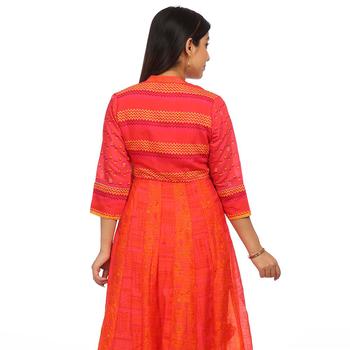 Rangriti Orange Kalidar Polyester Suit Set