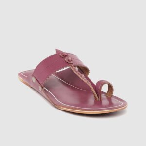 House of Pataudi Women Mauve Solid Handcrafted Leather One Toe Flats