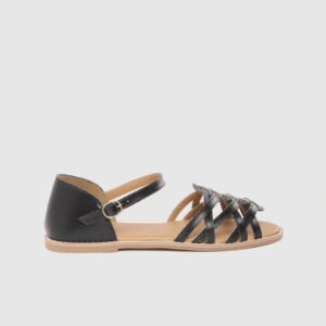 House of Pataudi Women Black Criss Cross Open Toe Flats