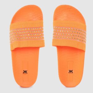 Kook N Keech Women Fluorescent Striped & Embellished Sliders