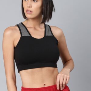 HRX Black Solid Non-Wired Lightly Padded Sports Bra