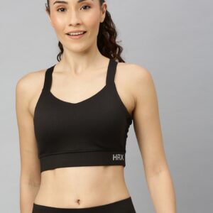 HRX Solid Medium Support Rapid-Dry Running Sports Bra