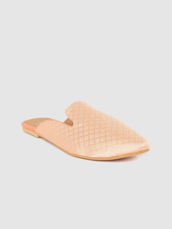 House of Pataudi Women Peach-Coloured Woven Design Handcrafted Mules