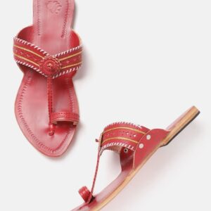 House of Pataudi Women Textured Handcrafted One Toe Flats