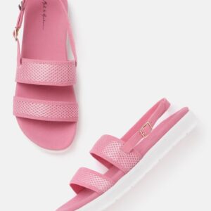 Mast & Harbour Women Pink Woven Design Open Toe Sandals