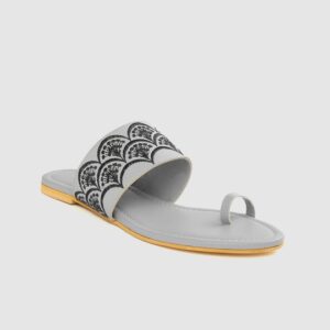 Anouk Women Grey Embroidered One Toe Flats