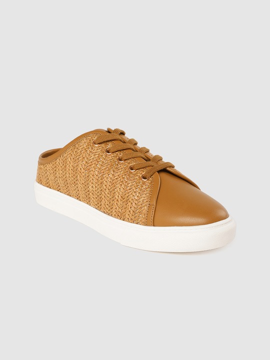 Mast & Harbour Women Tan Basketweave Mule Casual Shoes