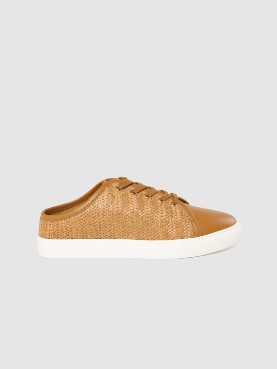 Mast & Harbour Women Tan Basketweave Mule Casual Shoes