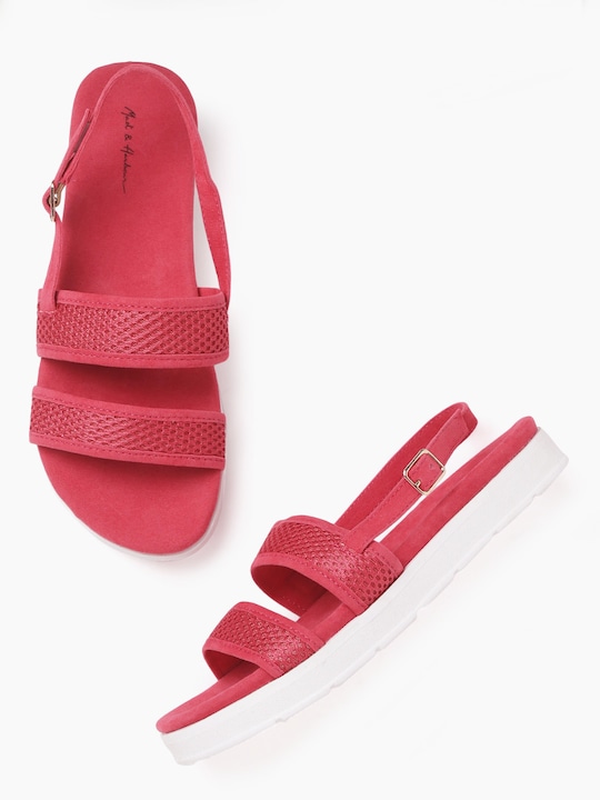 Mast & Harbour Women Pink Woven Design Open Toe Sandals