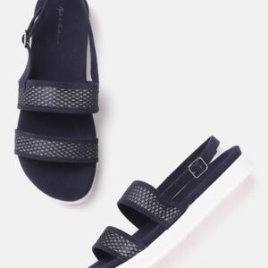 Mast & Harbour Women Blue Woven Design Open Toe Sandals