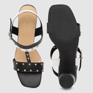 Mast & Harbour Black & White Riveted Block Heels