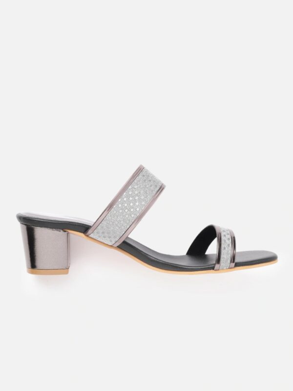 Anouk Women Metallic & Silver-Toned Glitter Effect Textured Block Heels