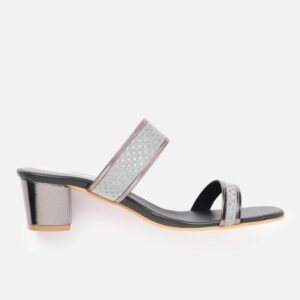 Anouk Women Metallic & Silver-Toned Glitter Effect Textured Block Heels