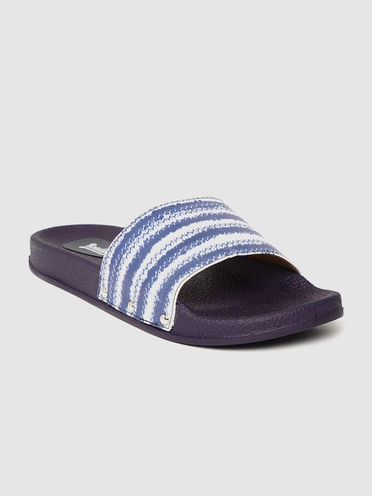 Roadster Women White & Blue Printed Sliders