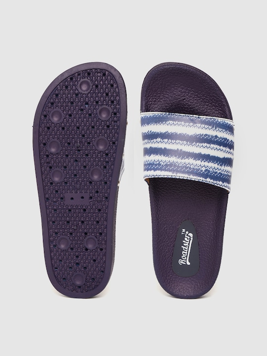 Roadster Women White & Blue Printed Sliders