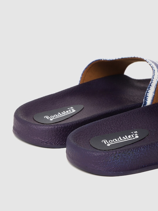 Roadster Women White & Blue Printed Sliders