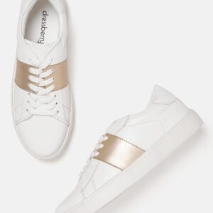 DressBerry Women Gold-Toned Colourblocked Sneakers