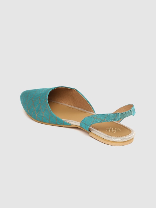 House of Pataudi Women Gold-Toned Printed Handcrafted Closed Toe Flats