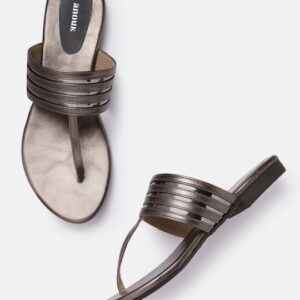 Anouk Women Striped Open-Toe T-Strap Flats