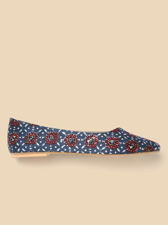 Taavi Women Ajrakh Print Pointed Toe Sustainable Ballerinas