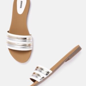 Anouk Women Gold-Toned Striped Open Toe Flats