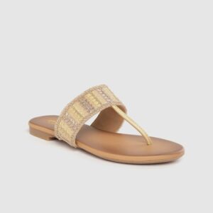 Anouk Women Gold-Toned Ethnic Embellished T-Strap Flats