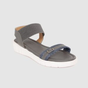 Mast & Harbour Women Grey Woven Design Open Toe Flat Sandal