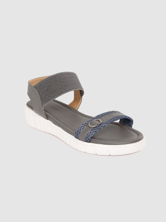 Mast & Harbour Women Grey Woven Design Open Toe Flat Sandal