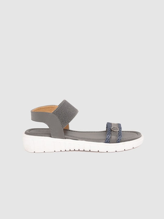 Mast & Harbour Women Grey Woven Design Open Toe Flat Sandal