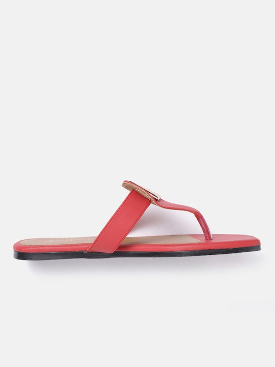 DressBerry Women Red Solid T-Strap Flats